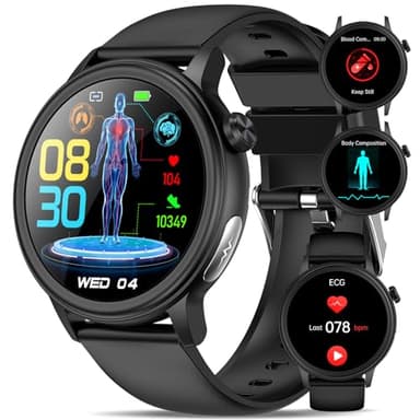 𝐄𝐂𝐆+𝐇𝐑𝐕 Reloj Inteligente con 𝐆𝐥𝐮𝐜𝐞mια/Ácido Úrico/Lípidos, 1.39" HD Smartwatch con Detección de BMI/Fatiga/Emociones, 24/7 ρresιón Arterιαl, Temperatura Corporal, Sueño Pulsera Actividad
