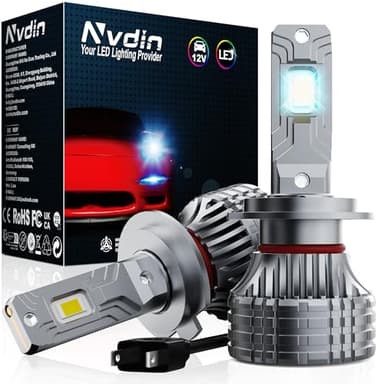 Nvdin bombillas h7 led 36000lm, lámpara de alta potencia para coche y moto, luz de 12v para luces largas o cortas, 6000k blanco intenso