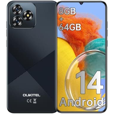 OUKITEL C53 Telefonos Moviles Libres 2025, 8GB RAM+64GB ROM/TF 1TB Smartphone, 6.6“ Pantalla HD+Teléfono Móvil Android 14, Batería 4300mAh, 13MP+5MP, 4G Dual SIM/Octa-Core/OTG/GPS - Negro