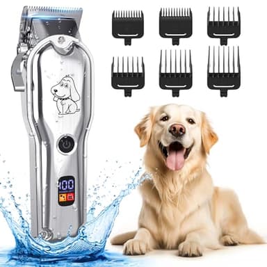 KAEFUYS Maquina Cortar Pelo Perros IPX7 Bajo Nivel de Ruido Cortapelos profesional para perros con pantalla LCD y 6 peines adecuados para mascotas grandes