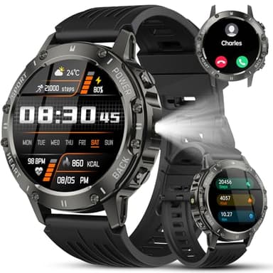 Reloj Inteligente Hombre Militar, 1.39" HD Smartwatch Hombre con Llamadas BT 5.3, 114+ Modos Deportivos, 24/7 Monitor de Sueño/Podómetro/Pulsómetro, IP68 Impermeable Pulsera Actividad para Android iOS