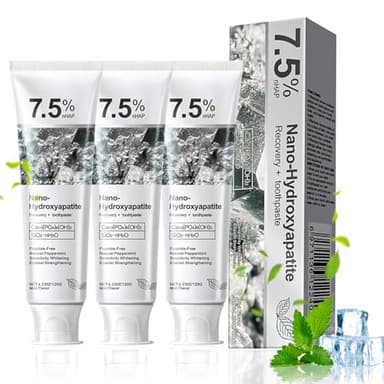 Puasok 3 Piezas Hidroxiapatita Pasta de Dientes, Sin Flúor, Blanqueadora Natural para Dientes Sensibles, Protección del Esmalte, Sabor a Menta Fresca, 120g por Tubo