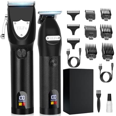 YiLFo Maquina de Cortar Pelo Hombre, Kit 2 en 1 Profesional Cortapelos, Maquina de Afeitar con Pantalla LED, Máquina Cortar Pelo 8 Guías Peine, USB Doble, Silenciosa para Barba/Cabello/Cuerpo