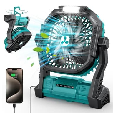 PDBEST Ventilador Portátil de 20000 mAh, Ventilador USB con Linterna LED, Ventilador de Mesa con Batería y Puerto Type-C, Ventilador Recargable Perfecto para el Camping, los Viajes y la Playa Verde