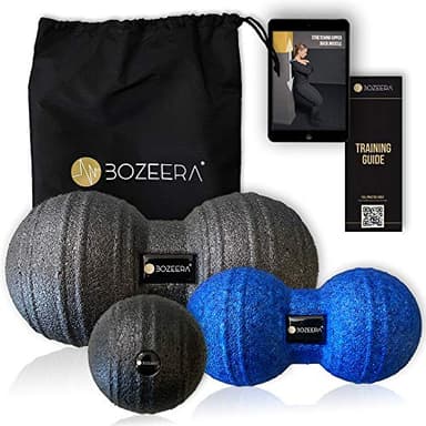 [PELOTA DOBLE DE LIBERACIÒN MYOFASCIAL 12CM & 8CM Y BOLAS DE MASAJE 8CM] Bolas Masaje - Massage Ball Set- Pelota Liberacion Myofascial - Pelota Doble Masaje -Incluye: Vídeo (Español) Póster y Bolsa