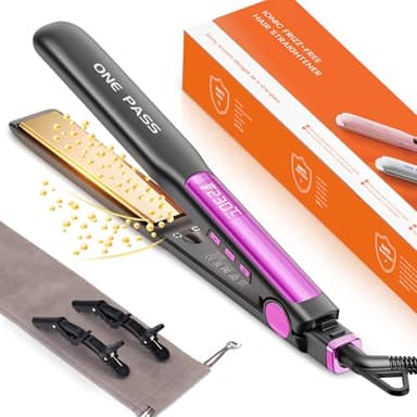 Faszin - Plancha para pelo con placas de titanio liso, plancha para alisar negativos iones protector, 20S calienta rápido, pantalla LCD, voltaje universal, alisador de pelo 2 en 1 (gris)