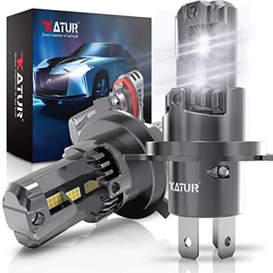 KATUR Bombilla H4 LED Canbus 18000LM 90W - 400% Luminosidad, 6000K Blanca Xenon, Alto/Bajo de Faros, Plug & Play Sin Polaridad, Reemplazo Halógeno 1:1 (2 Piezas)