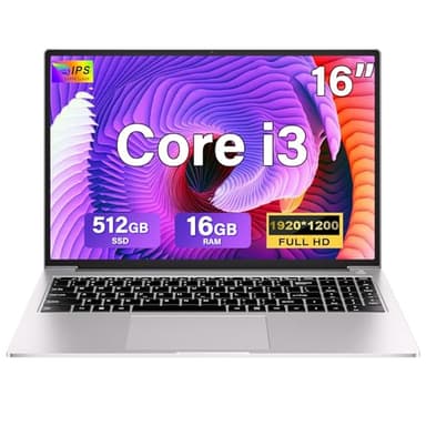 bvate Ordenador Portátil 16 Pulgadas Win11 16+512GB SSD Soporte 1TB SSD Expansión Portátil Gaming Ventilador Refrigeración Core i3（hasta 3,2 GHz） 5G WiFi BT4.2 Mini Puerto Multimedia 1920x1200-Silver