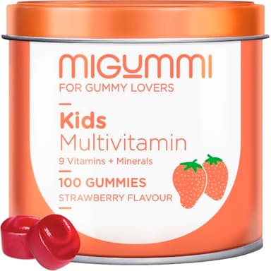 Gominolas multivitaminas para niños - 100 Gummies sabor fresa natural - Vitamina C, D, B12, E, A, B6, B5, biotina, ácido fólico, zinc, yodo, colina - 12 vitaminas y minerales - Veganas