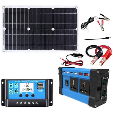 Kit Completo de energía Solar: inversor de 6000 W + Panel de 18 W y 18 V con Controlador de Doble Voltaje, 4 Puertos USB y Pantalla LED.(220V)
