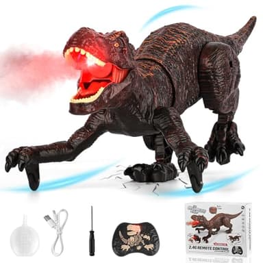 Juguete Dinosaurio Teledirigido, 2.4GHz RC Dino Robots con Rociar, Rugido y Luz, Caminar, Radiocontrol Animales Recargable Interactivo Dragon Juegos Educativo Regalo para Niños Niñas 5 6 7 8 9+ Años