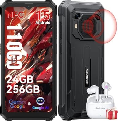 Blackview BV6200 Plus movil Irrompible, (11000mAh)-24GB+256GB(TF 2TB) Teléfono Movil, 90Hz 6,56" HD+, Android 15, Cámara AI, 98dB Altavoz, Dual 4G SIM/NFC/OTG/GPS/Huella Dactilar Móvil Irrompible