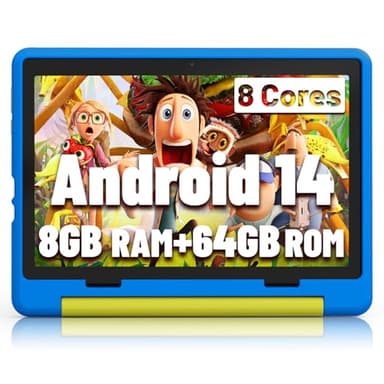 Jeazans - tablet infantil mejorada Android 14 de 10 pulgadas para niños con funda protectora, octa-núcleo, 64 GB, tarjeta TF de 1 TB expandible, cámara doble, control parental, KIDOZ preintaled, gran