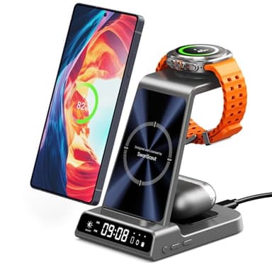 Cargador Inalámbrico para Samsung, Estación de Carga 3 en 1 para Samsung Galaxy S25 Ultra/S24/S23/Z Flip 7/Fold 6, Base de Carga Wireless Charger para Galaxy Watch 8/Ultra/7/6/5, Galaxy Buds 3/3 Pro