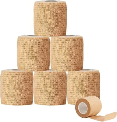 KATLKIU 6 rollos de venda elástica autoadhesiva, venda autoadhesiva transpirable, venda cohesiva para uso deportivo y médico, para rodilla, tobillo, brazos y manos (Color de piel, 5CM x 4.5M)