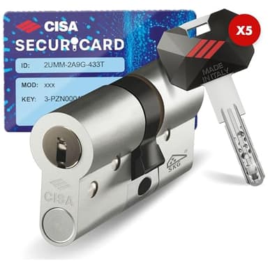 CISA - Cilindro Europeo de Seguridad RS5 10R3M11701200C5 - Cilindro con 5 filas de pernos radiales - 5 llaves de duplicación digital protegida - Dimensiones 50/30
