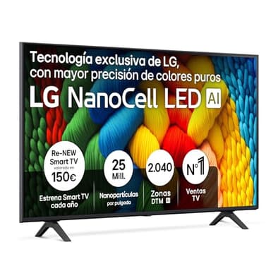 LG 50NANO80A6B - TV 50", 4K NanoCell, Smart TV, LED IA, WebOS 25, Procesador Potente e Inteligente, Super Upscaling, Dolby Digital Plus, Alexa/Google Assistant, Negro