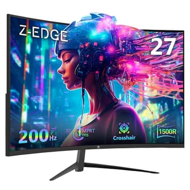 Z-Edge Monitor Gaming Curvo 27'' 200 Hz, 1ms, FreeSync, Pantalla FHD 1080P con DP Cable, 350 CD/m², 1500R VA Sin Marco, HDMI2.0 & DP1.4, VESA, sRGB 99%, 178° ángulo de visión, Inclinación Ajustable