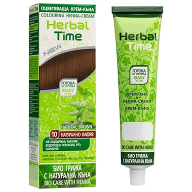 Herbal Time Henna para Pelo Natural Colorante en Crema | Cubre Canas | Tinte Coloración Temporal | Sin Amónico, Sin Sulfatos y Sin Parabenos | Color Marrón Natural 10 | 75ml