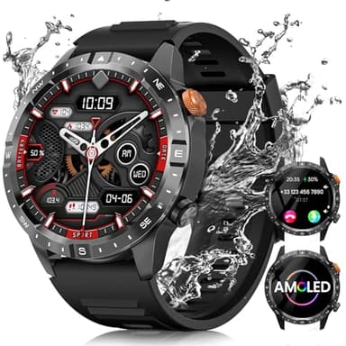 BANLVS Reloj Inteligente Hombre, 1.43" AMOLED Smartwatch con Llamadas, 24/7 Pulsómetro SpO2, Monitor Sueño, Podómetro, 450mAh IP68 Impermeable Pulsera Actividad 70+ Modos Deportivos Android iOS Negro