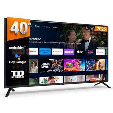 TD Systems - Smart TV 40 Pulgadas Full HD, Television TDT HD, Android 11 ATV, Modelo 2025, Televisor con 3 años de garantía - PRIME40C19GLE