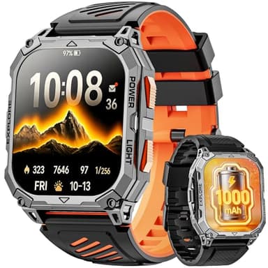 Reloj Inteligente Hombre con Linterna/1000 mAh Batería, 2.01" HD Smartwatch Militar con 110+ Modos Deportivos, Relojes Inteligentes Hombre con Bluetooth Llamadas/Monitor Sueño/Pulsómetro Android iOS