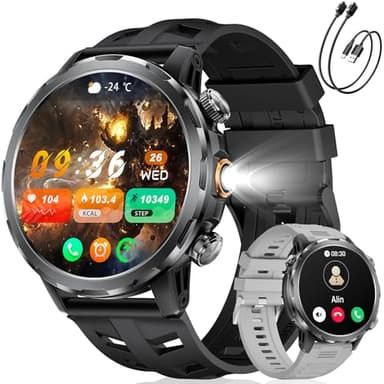 FITFLEX Reloj Inteligente Hombre con 1000mAh Llamada Bluetooth, 1,7" HD Militar Smartwatch con 100+ Deportivo, Frecuencia Cardíaca, Sueño, Linterna, Resistente IP68 Reloj Hombre para iOS Android
