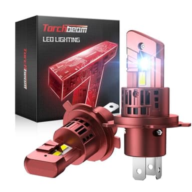Torchbeam Bombilla LED H4, 6500K Blanco Frío, 600% más Brillante, Para Bombillas de Faros Delanteros de Automóviles, con Ventilador de 14000RPM, Plug and Play (2 Bombillas)