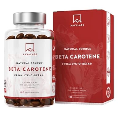 Betacaroteno [ 25 000 ui ] Vitamina A - 180 Cápsulas con Patentado Lyc-O-Beta - Con Aceite de Oliva Extra Virgen - Apoyo Natural Para el Bronceado, Ojos, Piel y Sistema Inmunológico