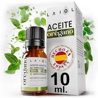 LAIOL Aceite de Orégano 10 ml - Puro 100% Natural con Carvacrol - Aceite Esencial de Orégano Líquido y Orgánico - Uso Alimentario y Terapéutico - Gotas Concentradas para Bienestar, Defensa y Cuidado