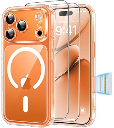 Guisessy Magnética Funda para iPhone 17 Pro MAX Compatible MagSafe con 2 Cristal Templado, Control de Cámara, Protección Carcasa Antigolpes Anti-Amarillo Tapa Case iPhone 17 Pro MAX, Transparente