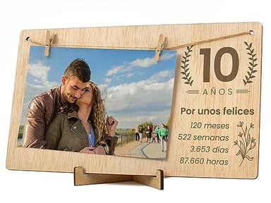 CONTRAXT Marco de fotos aniversario 10 años. Ideas detalles regalos 10 aniversario parejas novios y bodas Tarjeta felicitacion feliz aniversario cumpleaños hombre mujer niño o niña (10 Años)