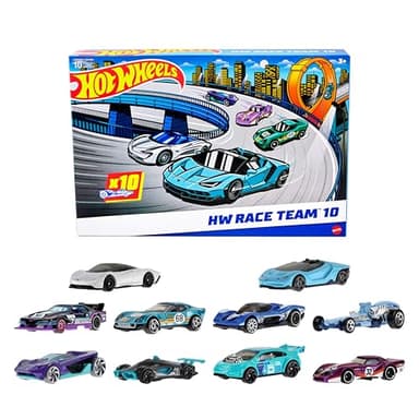 Hot Wheels Pack 10 Coches de Carreras de Juguete (Modelos Surtidos, selección aleatoria), Escala 1:64, Incluye 1 Corvette Greenwood, 1 Lamborghini Centenario Roadster y 1 McLaren Speedtail, HYM96