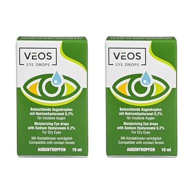 VEOS PHARMA - Colirio ocular para Irritados con Hialuronato de Sodio 0,2%, Hidratante Gotas Ojos Secos, Lágrimas Artificiales, Gotas Ojos Rojos 10ml (Paquete de 2)