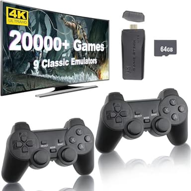 Whatsko Consola de juegos retro Game Stick,20000+ videojuegos con 2 gamepads, Plug and Play Game Stick 4K HD controlador inalámbrico salida para TV ordenador proyector (64G)