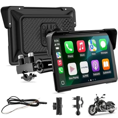 7 Pulgadas Pantalla Carplay de Motocicleta, IPX67 Impermeable, para CarPlay y Android Auto con Bluetooth Dual, Control de Voz, GPS, Detección de presión de neumáticos