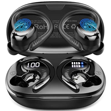 Auriculares Inalámbricos Deportivos, Auriculares Bluetooth 5.4 con 4 Mics, 50H Cascos Inalambricos Bluetooth HiFi Estéreo, IP7 Impermeable, Cascos Bluetooth con Cancelación de Ruido Pantalla LED