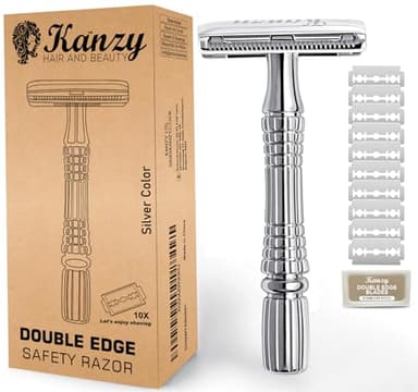 Kanzy Maquinilla de Afeitar Doble Filo para Hombre y Mujer con 10 Cuchillas, Safety Razor Set de Afeitado Manual Adecuado para Todos Cuchilla Clasica