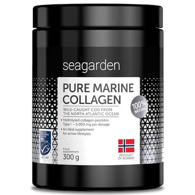 Seagarden Polvo de Colágeno Marino Puro 100% Noruego - Colágeno Hidrolizado Tipo I de Bacalao Ártico Salvaje, Para Piel, Cabello, Uñas, Tendones, Músculos - 300 g (2 Meses, Sin Sabor)