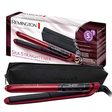 Remington Plancha Pelo 150-235 °C, revestimiento cerámica doble con proteínas de seda para un cabello suave y brillante Silk apagado automático, función de memoria, hasta 240 °C plancha S960