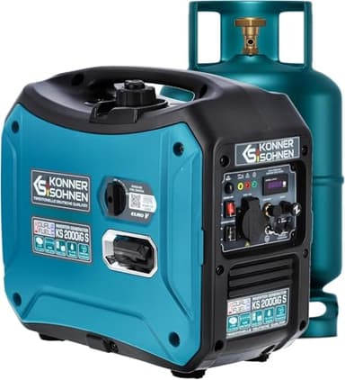 Generador inverter híbrido gas/gasolina Könner & Söhnen KS 2000iG S, 2000 W, carcasa insonorizada (62 dB), Schuko 230V, LED, modo eco, cobre, protección, EURO 5