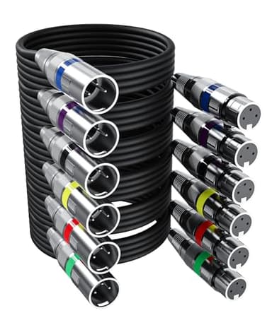Xespis 6Pack 3M Cable XLR Cable de micrófono,Cable XLR balanceado de 3 pines macho a hembra Cable de micrófono multicolor Cable DMX Cable de conexión de micrófono