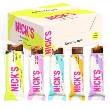 NICKS Favorita Mix de Chocolate con Barritas Keto Dieta Snacks Sin Azúcar Añadido Low Carb Caramelos Dulces Sin Gluten (12 x Chocolatinas)