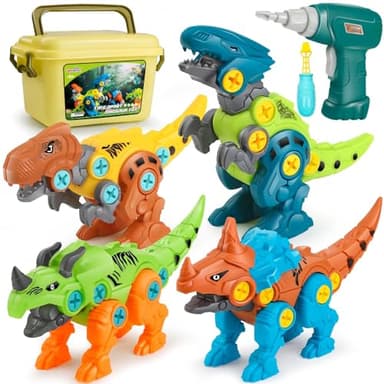 Dreamon Dinosaurios Juguetes para Niños 3 4 5 6 7 Años con Caja de Almacenamiento Taladro Eléctrico Construccion Juguete Dducativos Regalos para Niños Niñas