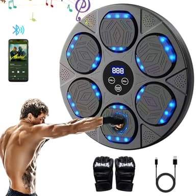 Lutranstra Máquina de Boxeo Musical,Boxeo Pared con Musica,Bluetooth Musical Boxing Machine con Guantes De Boxeo,9 Modos Velocidades e Iluminación LED para Entrenamiento de Boxeo (Negro)