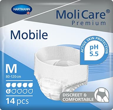 MoliCare Mobile, Pañales para Adultos con Incontinencia, Ropa Interior Absorbente para Hombres y Mujeres, 6 gotas, Talla M, 14 unidades