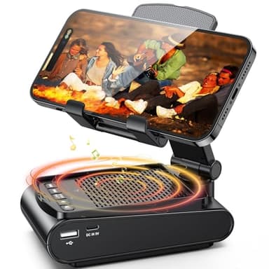 Rolgno Altavoz Bluetooth Inalambrico con Soporte Movil, Antideslizante & Sonido Envolvente HD, Altavoz Bluetooth Portatil & Porta movil Ajustable para iPhone/Samsung/iPad, Regalo Navidad
