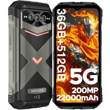 DOOGEE VMAX Plus [2025] Movil Irrompible 5G, 36GB+512GB, Cámara 200MP+Visión Nocturna, 6.58" FHD+120Hz, 22000mAh 33W, Smartphone Dimensity 7050 Movil Resistente Android 14, IP68IP69K/NFC/WiFi6/Huella