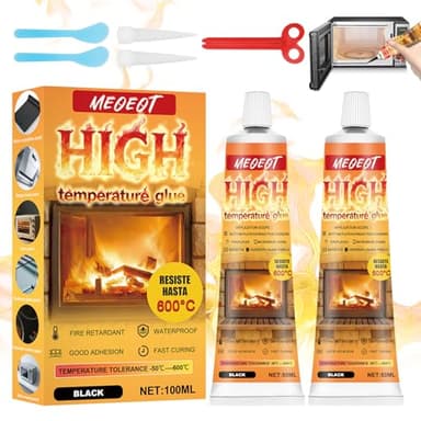 Meoeot Pegamento Alta Temperatura, 100ml Silicona Alta Temperatura Negro, Soporta Hasta 600°C, Silicona Refractaria, Curado Rápido, Adecuado para Chimenea, Chimeneas, Campana Extractora, Horno