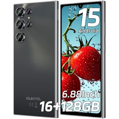 OUKITEL C61 Telefonos Moviles Libres Android 15, 6.88" HD+ 90Hz Telefono Movil, 16GB(4+12)+128GB/1TB Smartphone, Batería 5150mAh, Cámara 13MP+5MP Móvil, 4G Dual SIM/Face ID/Fingerprint/GPS/OTG, Negro